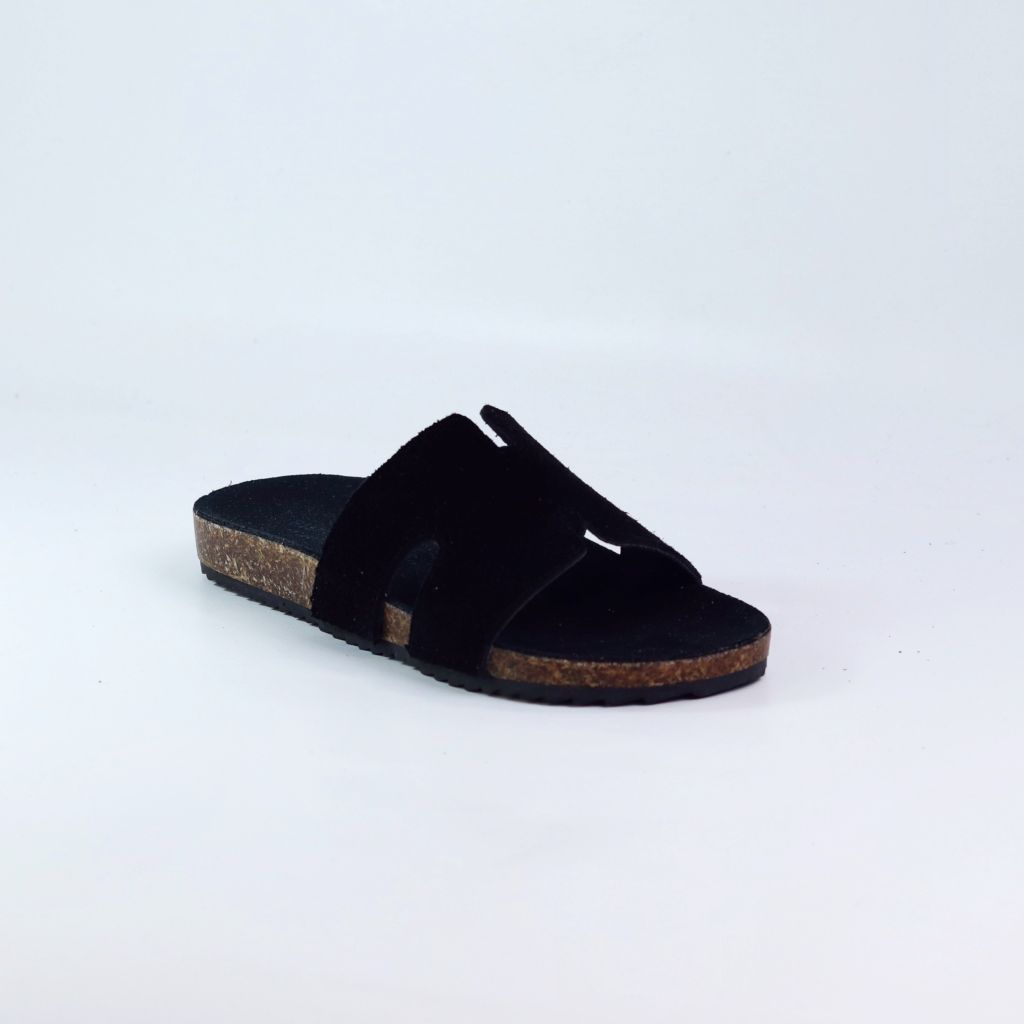 Dép đế trấu birken quai ngang chữ H da lộn HISHOO R095