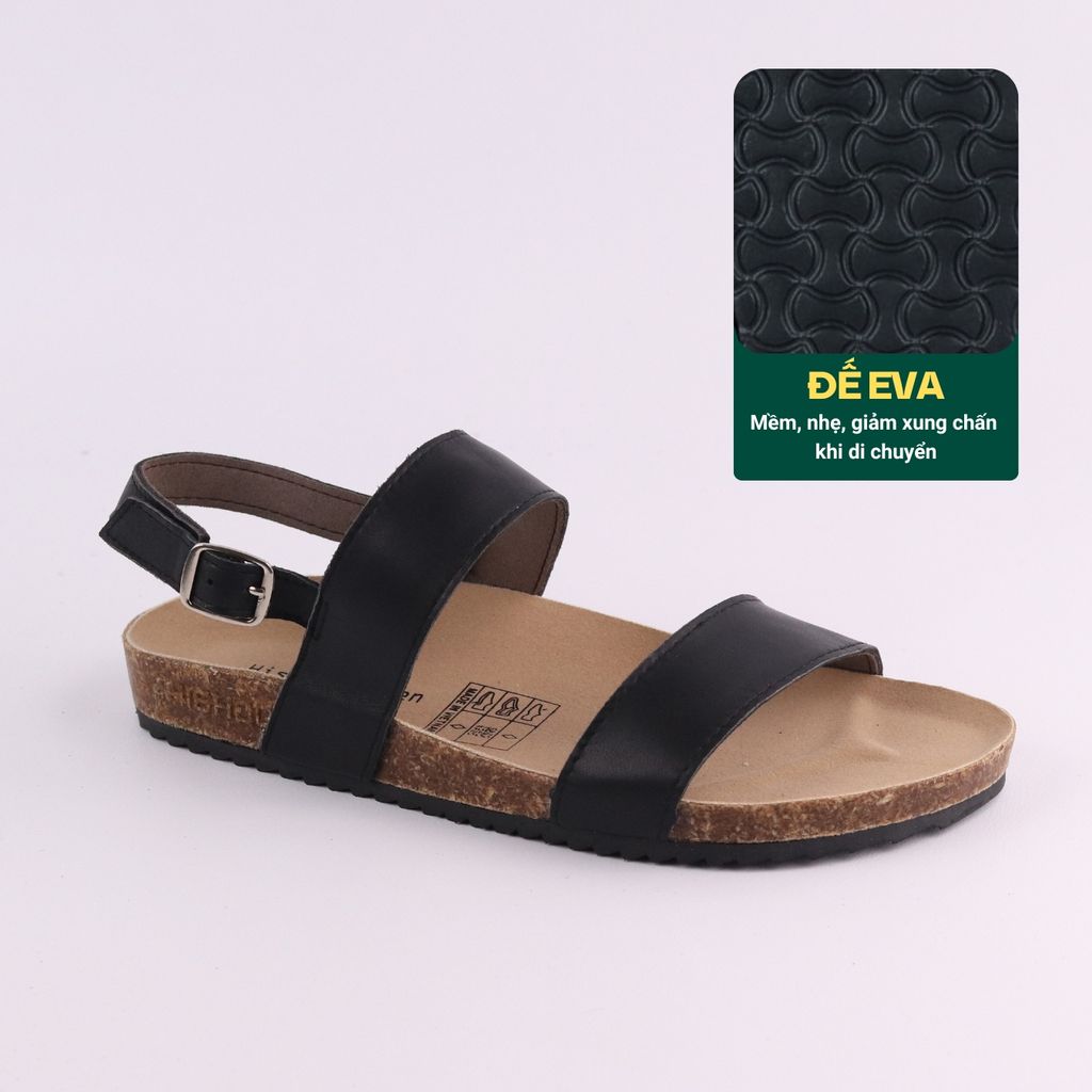 Dép đế trấu Sandal birken quai ngang da bò HISHOO M050
