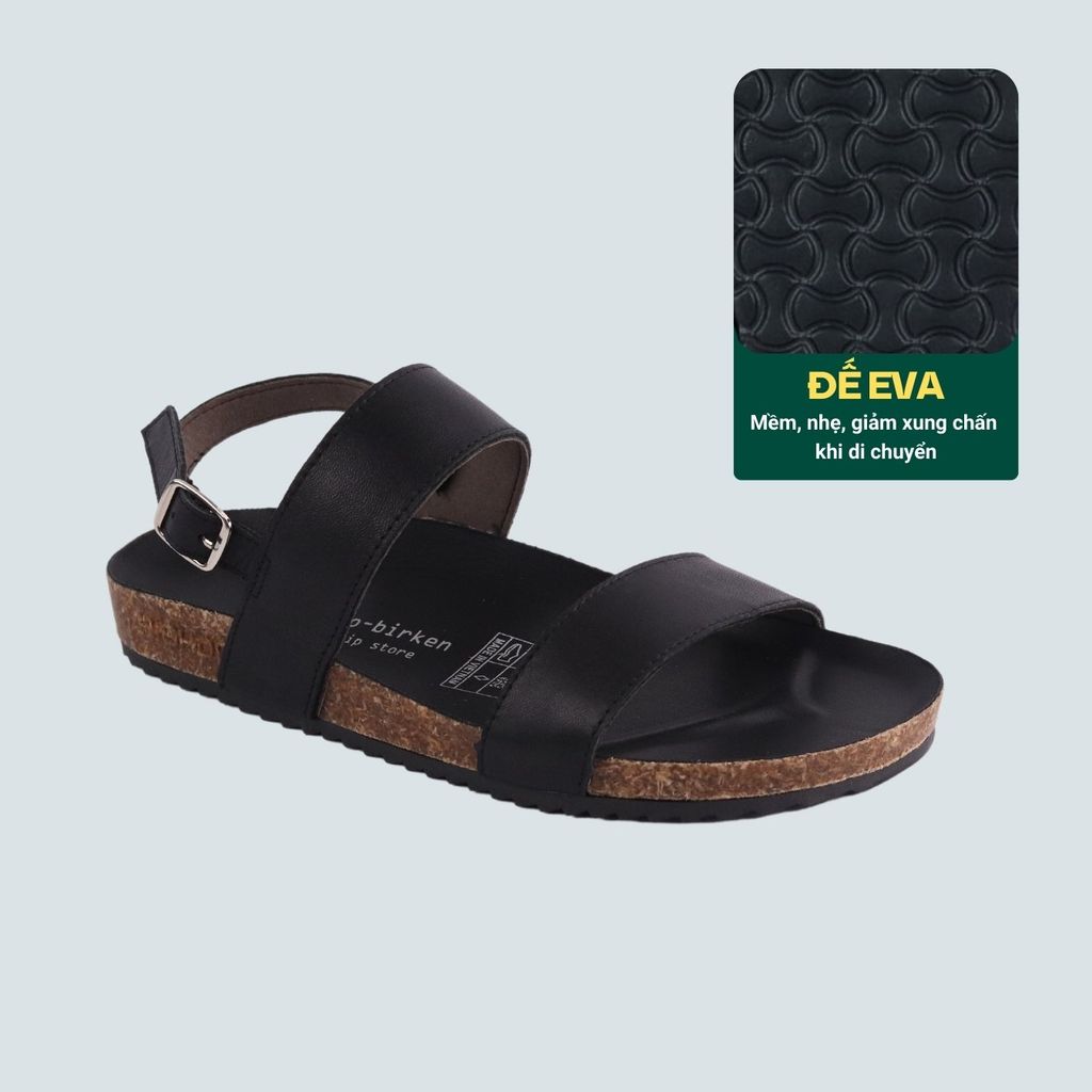 Dép đế trấu Sandal birken quai ngang da bò HISHOO M050