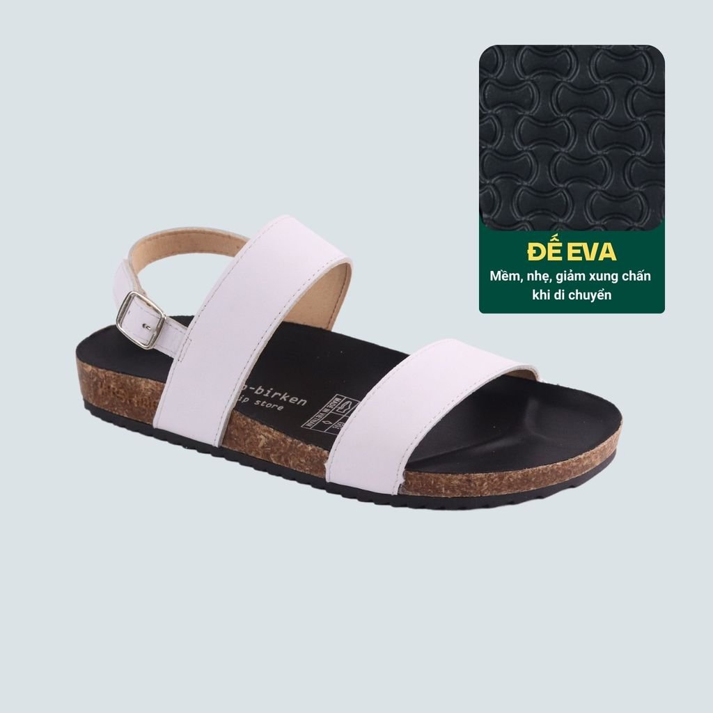 Dép đế trấu Sandal birken quai ngang da bò HISHOO M050