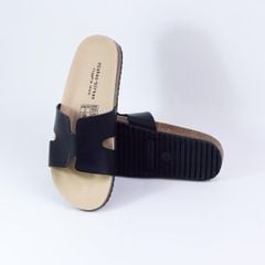 Dép đế trấu birken quai ngang chữ H MẶT ĐEN HISHOO S095
