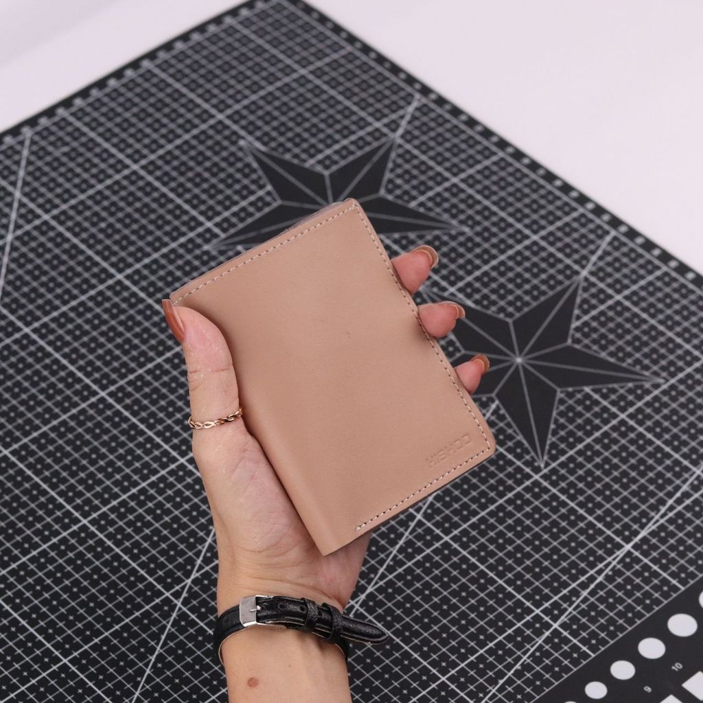 Ví Da Dáng Đứng Nam Nữ Đựng Thẻ [NÂU] Alpha Da Bò Phụ Kiện Hishoo V004