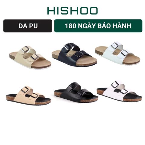 Dép đế trấu birken quai ngang 2 khoá MẶT ĐEN HISHOO S093