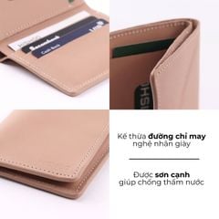 Ví Da Dáng Đứng Nam Nữ Đựng Thẻ [HỒNG KEM] Alpha Da Bò Phụ Kiện Hishoo V004