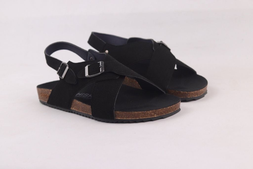 Dép đế trấu Sandal birken quai ngang da lộn HISHOO R101