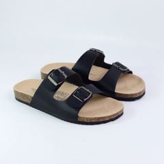 Dép đế trấu birken quai ngang 2 khoá MẶT ĐEN HISHOO S093