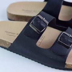 Dép đế trấu birken quai ngang 2 khoá MẶT ĐEN HISHOO S093