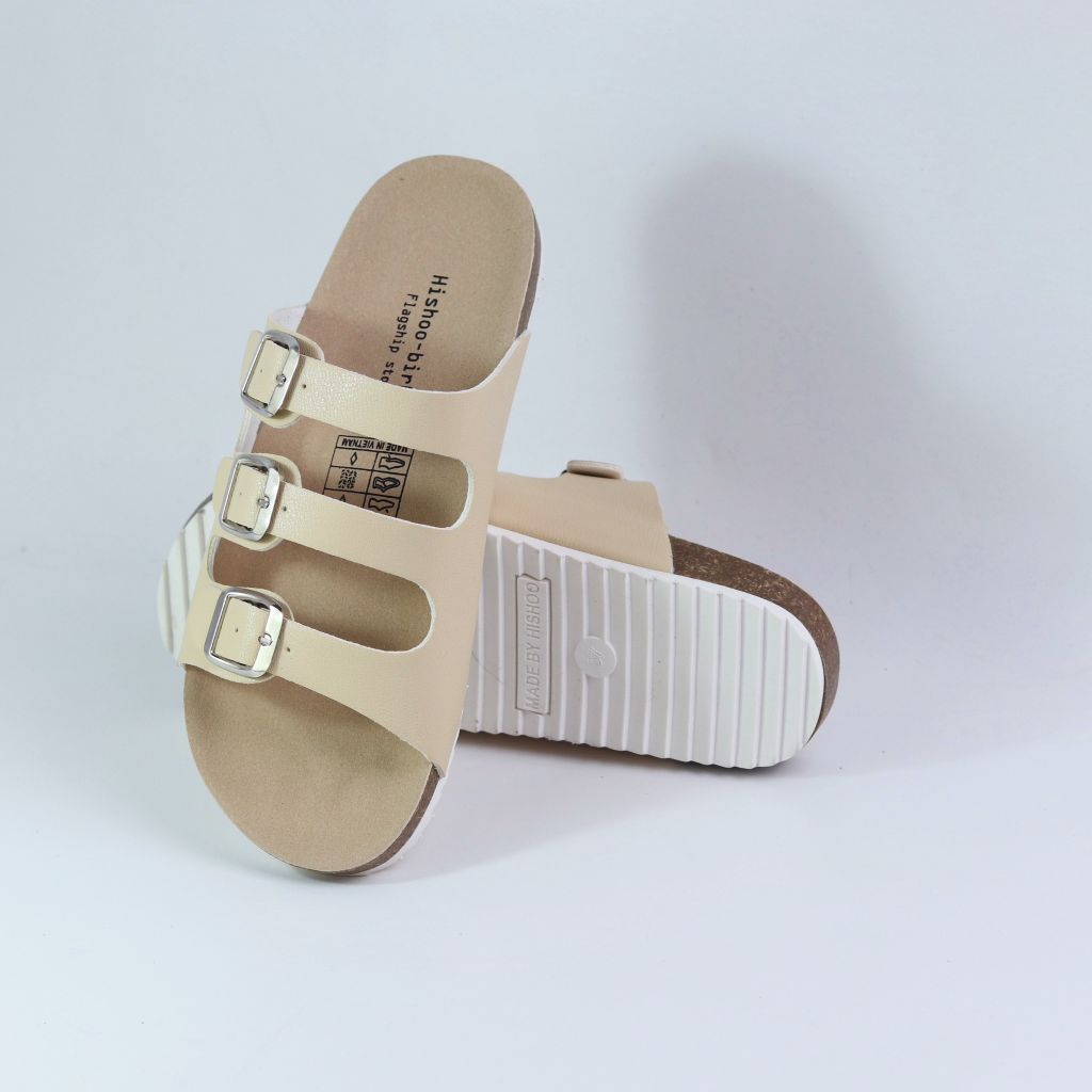 Dép đế trấu birken quai ngang 3 khoá HISHOO S092