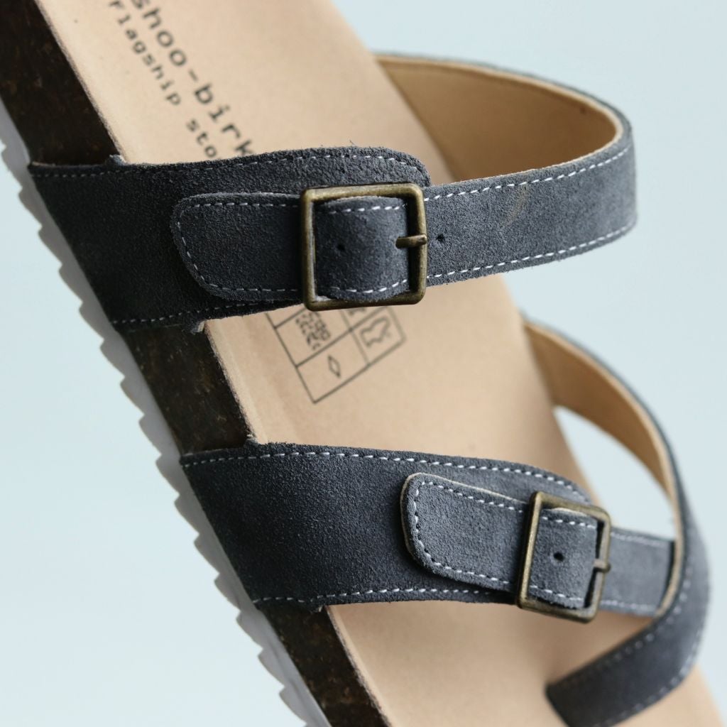 Dép đế trấu birken xỏ ngón 2 khoá da lộn HISHOO R098