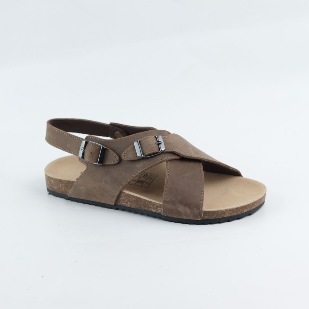 Dép đế trấu Sandal birken quai ngang da bò HISHOO M101