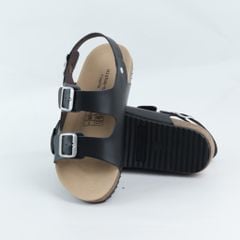 Dép đế trấu Sandal birken 2 khoá da PU mặt đen HISHOO S102
