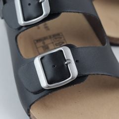 Dép đế trấu Sandal birken 2 khoá da PU mặt đen HISHOO S102
