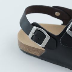 Dép đế trấu Sandal birken 2 khoá da PU mặt đen HISHOO S102