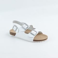 Dép đế trấu Sandal birken 2 khoá da PU mặt đen HISHOO S102