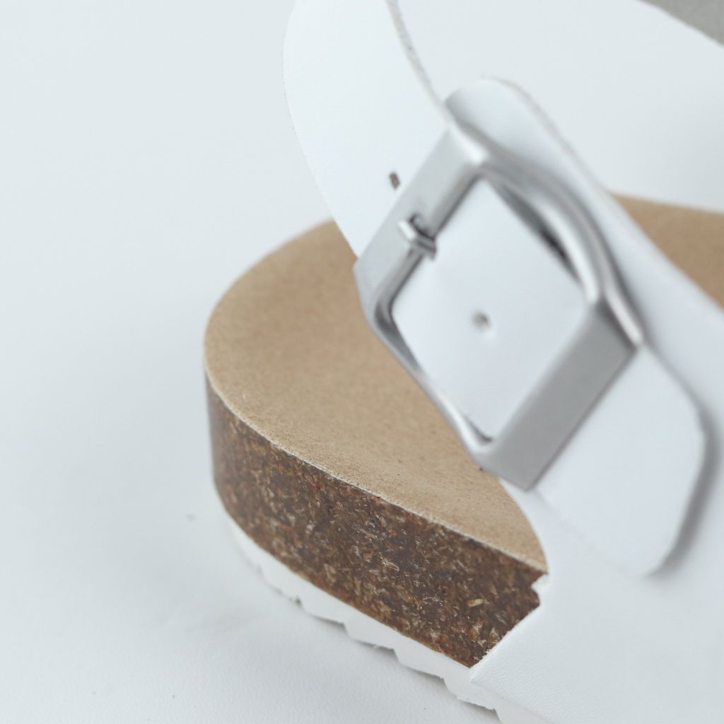 Dép đế trấu Sandal birken 2 khoá da PU mặt đen HISHOO S102
