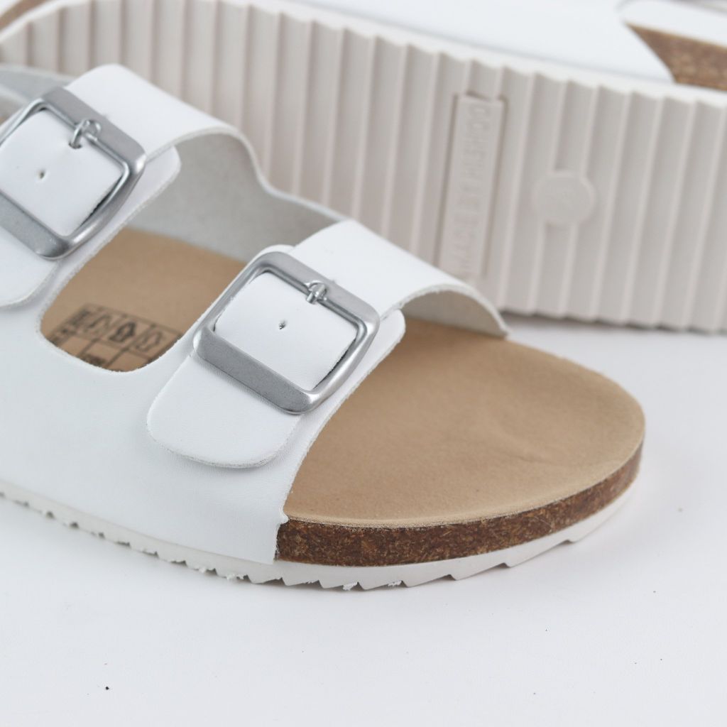 Dép đế trấu Sandal birken 2 khoá da PU mặt đen HISHOO S102