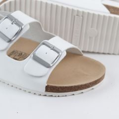 Dép đế trấu Sandal birken 2 khoá da PU mặt đen HISHOO S102