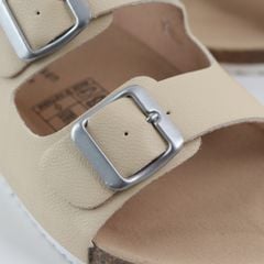 Dép đế trấu Sandal birken 2 khoá da PU mặt đen HISHOO S102