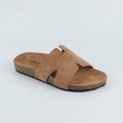 Dép đế trấu birken quai ngang chữ H da lộn HISHOO R095