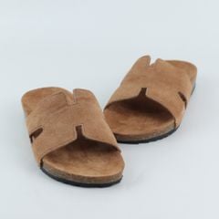 Dép đế trấu birken quai ngang chữ H da lộn HISHOO R095