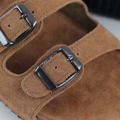 Dép đế trấu birken quai ngang 3 khoá da lộn HISHOO R092