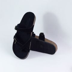 Dép đế trấu birken xỏ ngón 2 khoá da lộn HISHOO R098