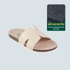 Dép đế trấu birken quai ngang chữ H MẶT ĐEN HISHOO S095