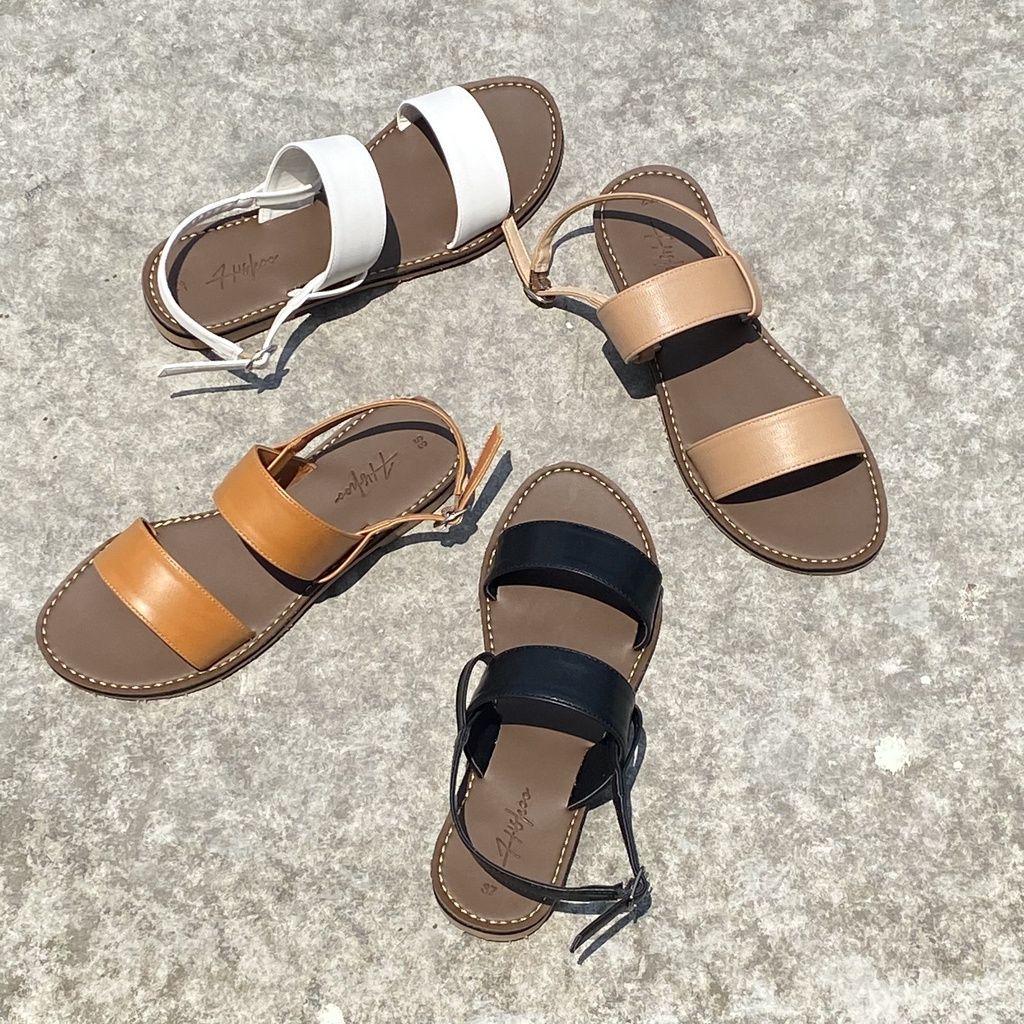 Giày Sandal Nữ Quai Ngang Da Mềm Có Bigsize Hishoo S050