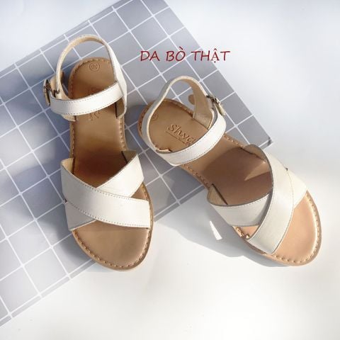 Giày Sandal Nữ Quai Chéo Da Thật Có Bigsize Hishoo S006