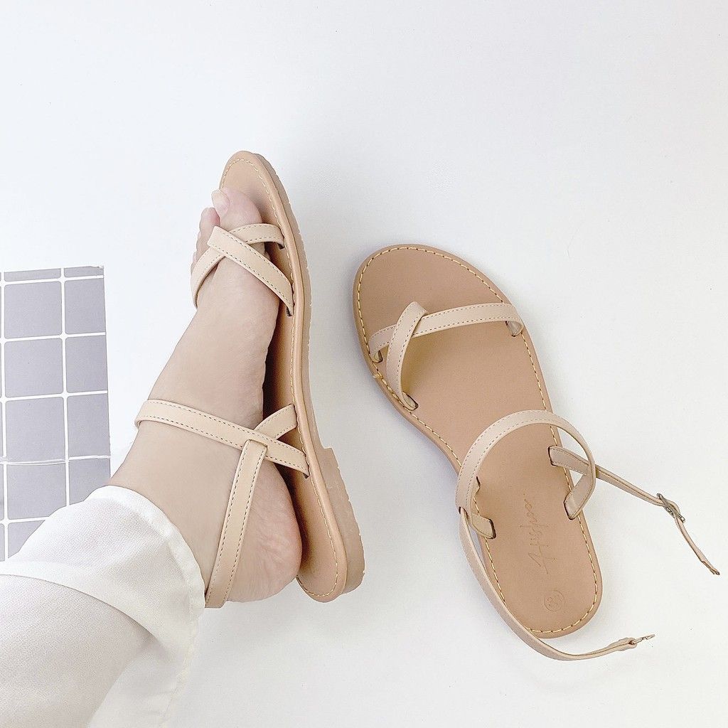 Giày Sandal Nữ Xỏ Ngón Quai Hậu Dây Mảnh Hishoo S059
