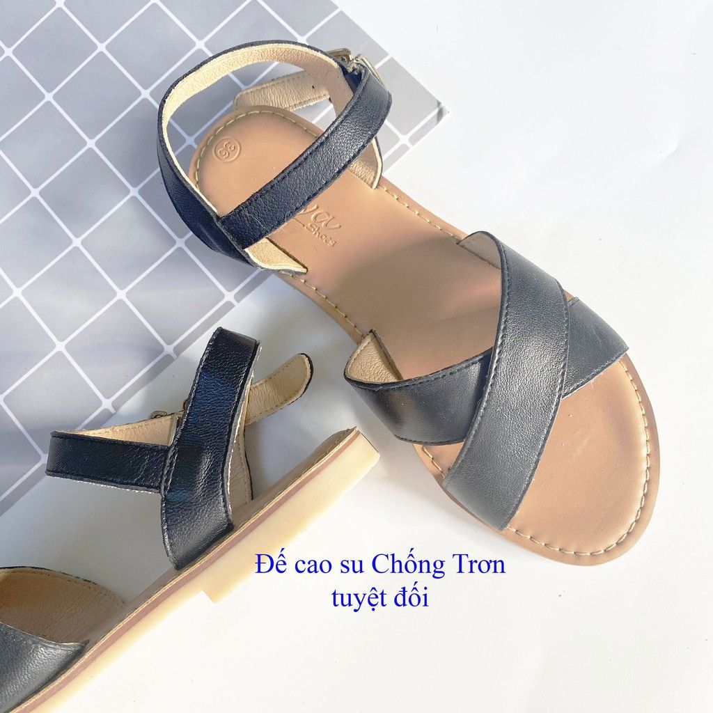 Giày Sandal Nữ Quai Chéo Da Thật Có Bigsize Hishoo S006