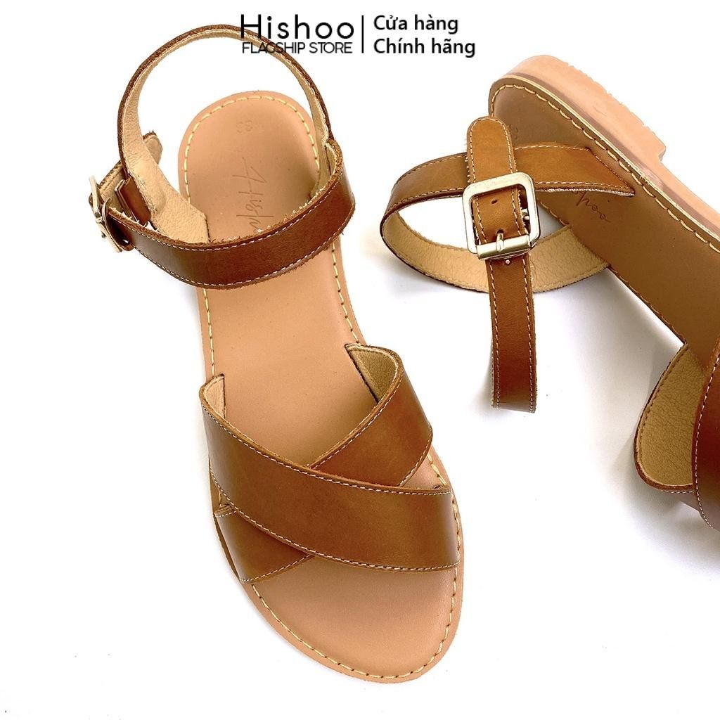 Giày Sandal Nữ Quai Chéo Da Thật Có Bigsize Hishoo S006