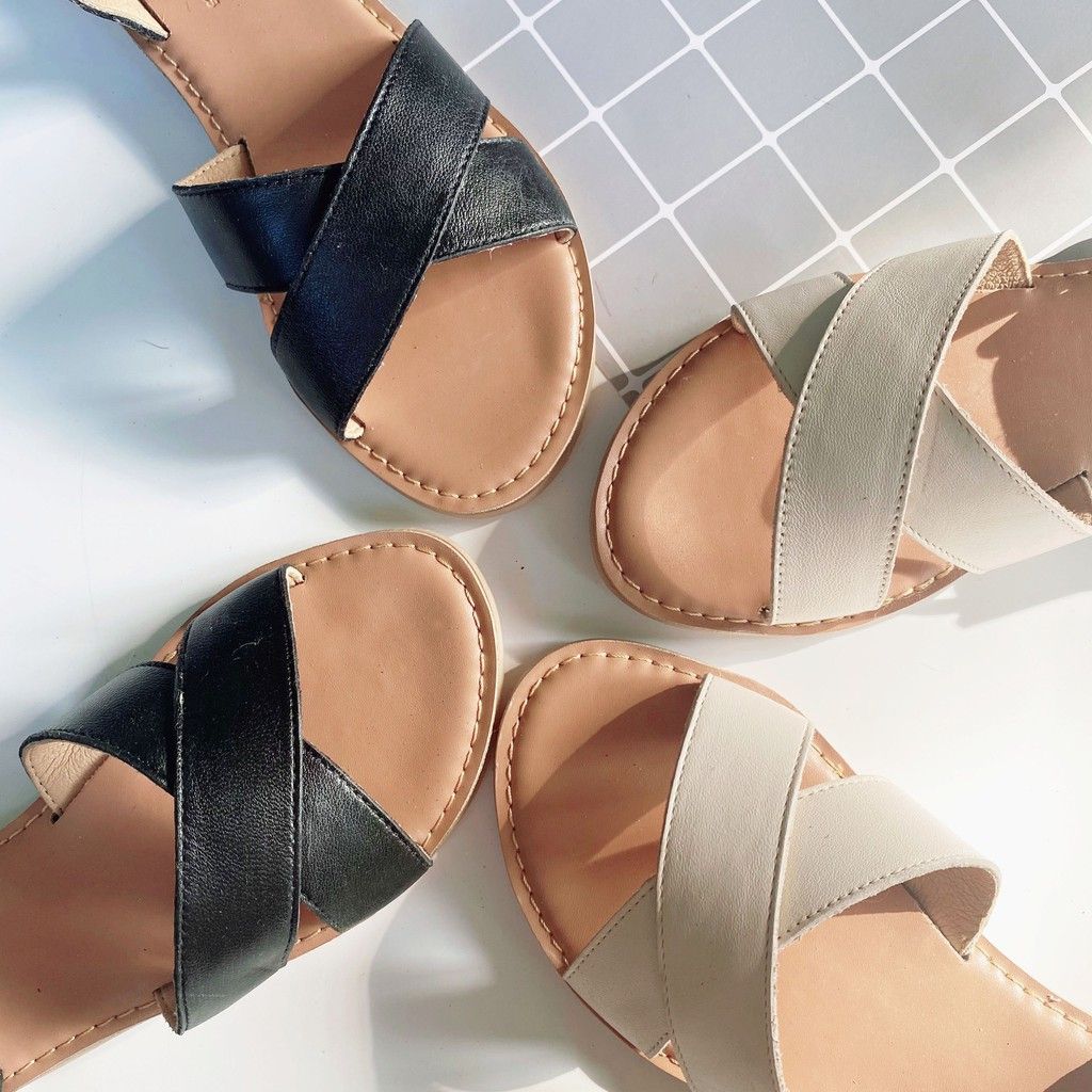 Giày Sandal Nữ Quai Chéo Da Thật Có Bigsize Hishoo S006