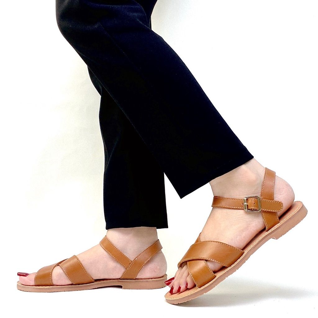 Giày Sandal Nữ Quai Chéo Da Thật Có Bigsize Hishoo S006