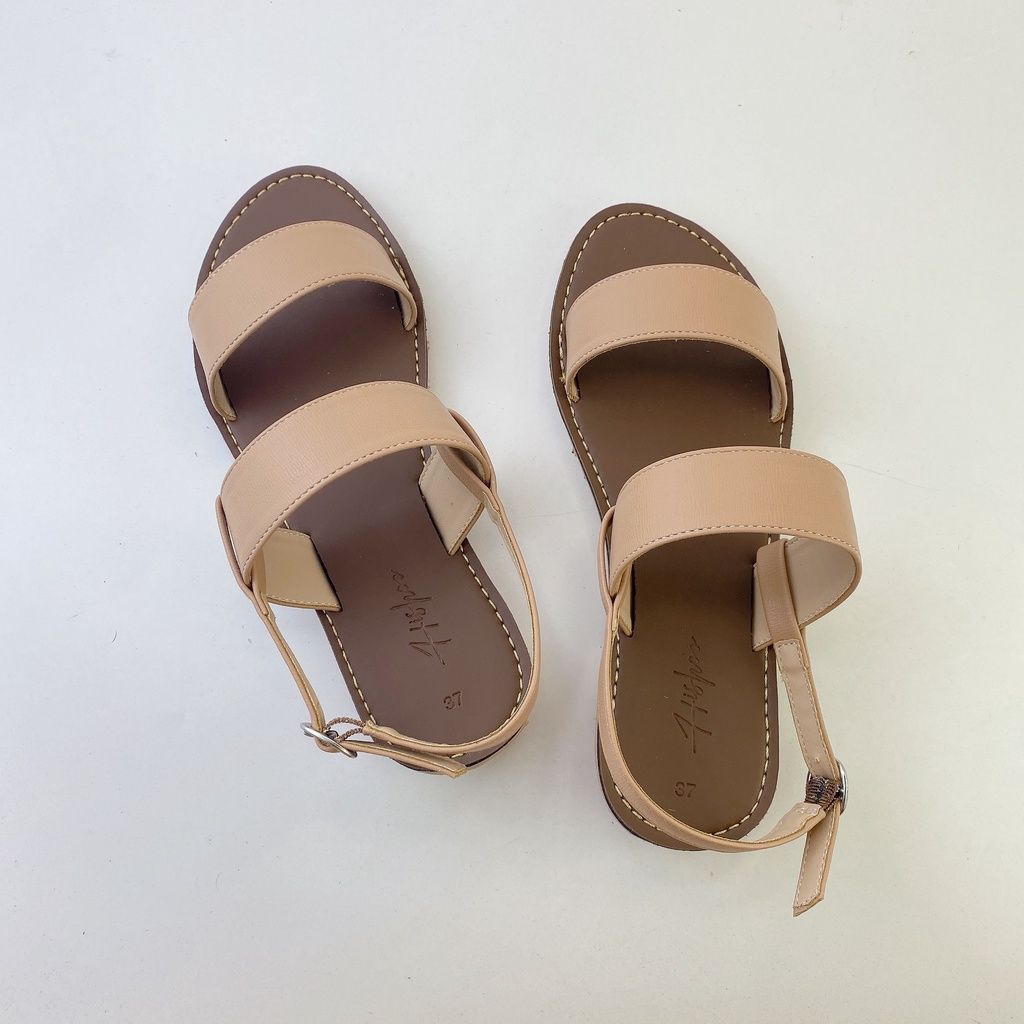 Giày Sandal Nữ Quai Ngang Da Mềm Có Bigsize Hishoo S050