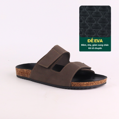 Dép đế trấu birken quai ngang xé dán da bò HISHOO M105