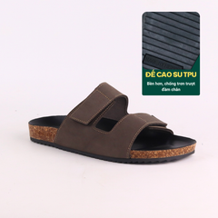 Dép đế trấu birken quai ngang xé dán da bò HISHOO M105