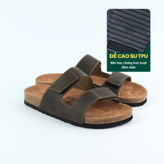 Dép đế trấu birken quai ngang xé dán da bò HISHOO M105