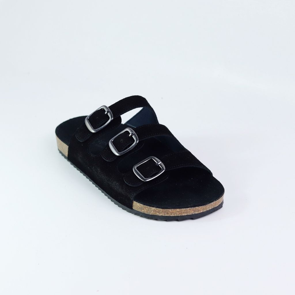 Dép đế trấu birken quai ngang 3 khoá da lộn HISHOO R092