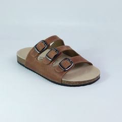 Dép đế trấu birken quai ngang 3 khoá da bò HISHOO M092