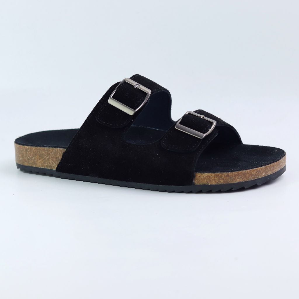Dép đế trấu birken quai ngang 2 khoá da lộn HISHOO R093