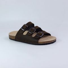 Dép đế trấu birken quai ngang 3 khoá da bò HISHOO M092