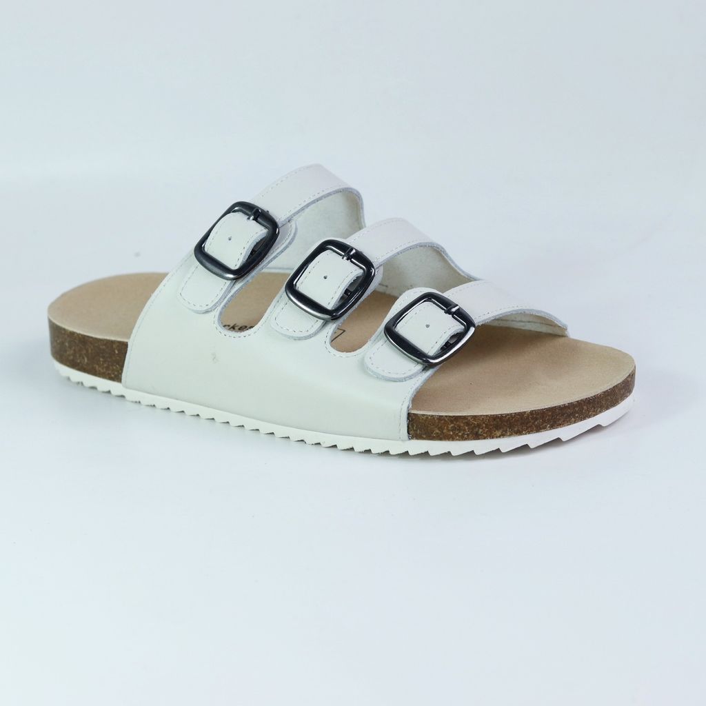Dép đế trấu birken quai ngang 3 khoá da bò HISHOO M092
