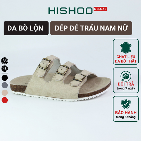 Dép đế trấu birken quai ngang 3 khoá da lộn HISHOO R092