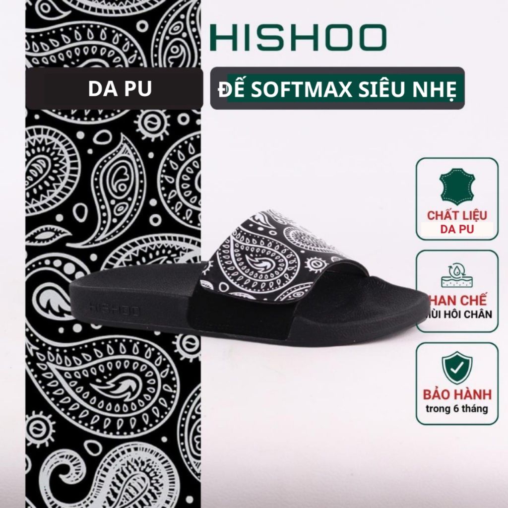 Dép quai ngang da bò Xé dán Bandana Đen HISHOO U115