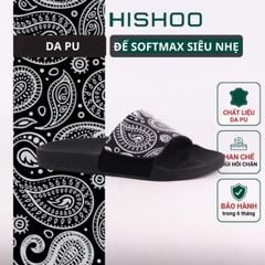 Dép quai ngang da bò Xé dán Bandana Đen HISHOO U115