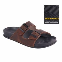 Dép quai ngang Da Bò THẬT 2 Khoá HISHOO D114