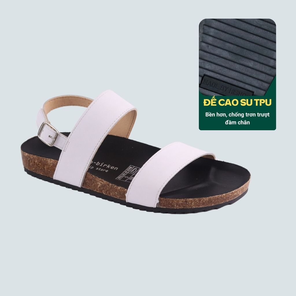 Dép đế trấu Sandal birken quai ngang da bò HISHOO M050