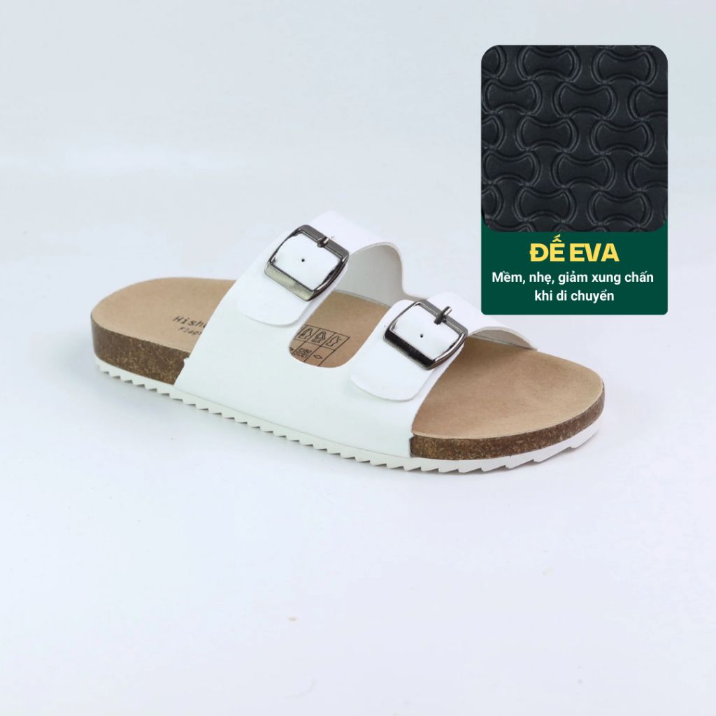 Dép đế trấu birken quai ngang 2 khoá MẶT ĐEN HISHOO S093