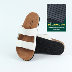 Dép đế trấu birken quai ngang xé dán da bò HISHOO M105